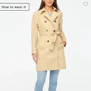 J. Crew Trench Coat Long Sleeve Removable Belt Cotton Light Khaki Size 4 NWT